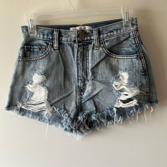 Hollister Distressed Jeans Shorts Size 24 GUC blue - Picture 1 of 4